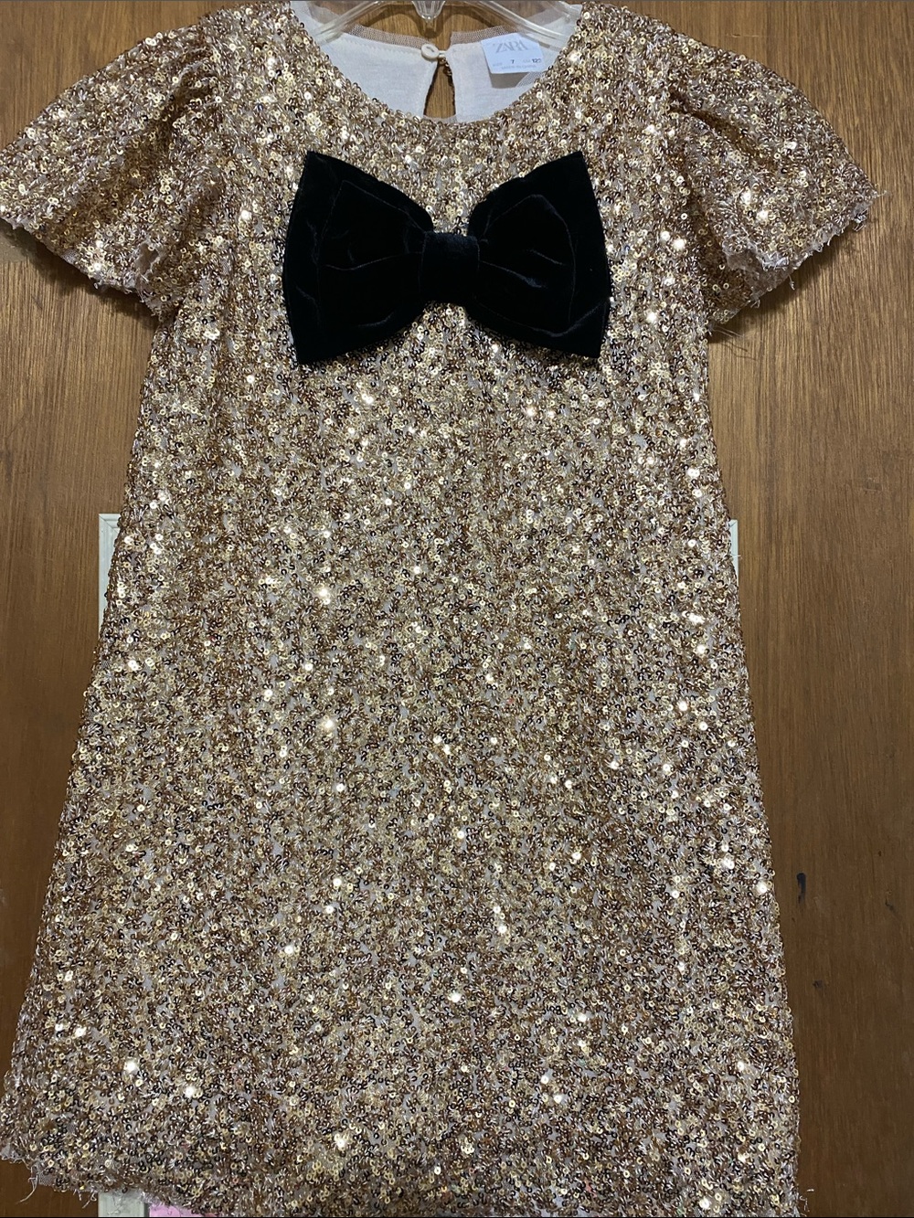 Zara Gold Sequin Dress with Black Velvet Bow